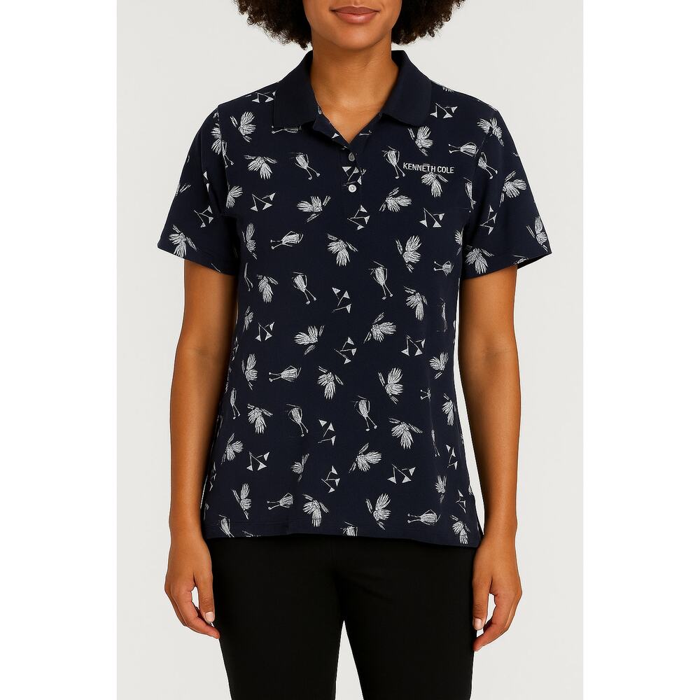Kenneth Casuals Navy Tropical Polo Shirt Size Medium